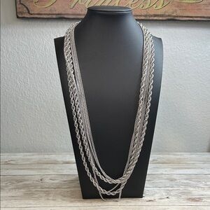 Monet Silver Layered Necklace shown Doubled Up